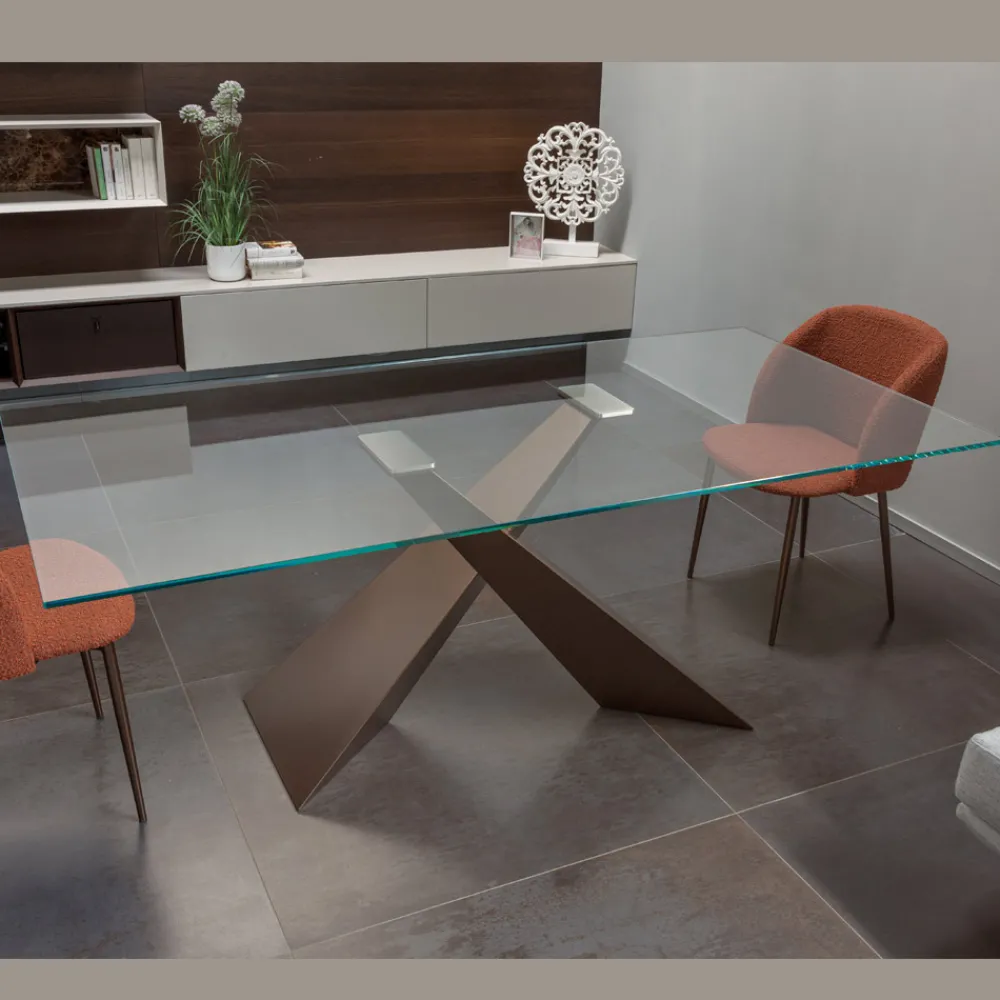 Viadurini Living Esstische-Fester Tisch aus Metall und transparenter Platte aus gehärtetem Glas - Talvoro