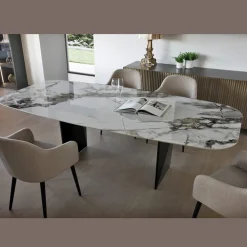 Viadurini Living Esstische-Fester Tisch aus Metall und Keramikplatte Arabesque Glossy - Eronte