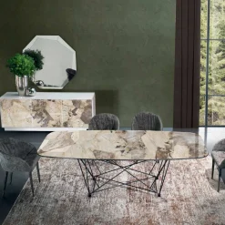 Viadurini Living Esstische-Fester Tisch mit fassförmiger Keramikplatte und Stahlgestell, hergestellt in Italien – Ezzellino