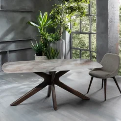 Viadurini Living Esstische-Fester Tisch mit Keramikplatte und Untergestell aus massivem Walnussholz – Orange