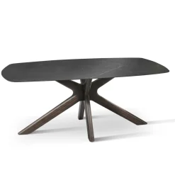 Viadurini Living Esstische-Fester Tisch mit Keramikplatte und Untergestell aus massivem Walnussholz – Orange