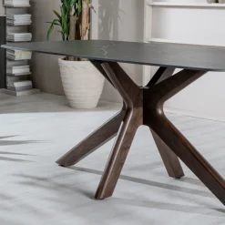 Viadurini Living Esstische-Fester Tisch mit Keramikplatte und Untergestell aus massivem Walnussholz – Orange