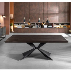 Viadurini Living Esstische-Fester Tisch mit Metallgestell und furnierter Eichenplatte – Marineblau