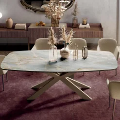 Viadurini Living Esstische-Fester Tisch mit polierter silberner Onyx-Keramikplatte, hergestellt in Italien – Grotta