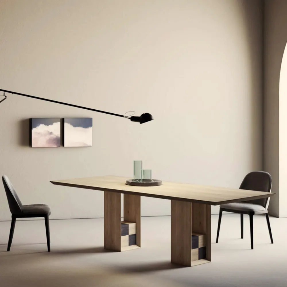 Viadurini Living Esstische Nach Mass|Esstische-Fester Tisch mit Sockel mit dekorativen Quadraten, hergestellt in Italien – Maugrim