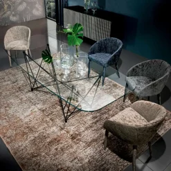 Viadurini Living Esstische-Fester Tisch mit tonnenförmiger Glasplatte und Stahlgestell, hergestellt in Italien – Ezzellino