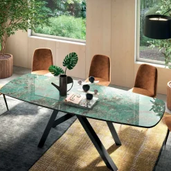 Viadurini Living Esstische-Fester Tisch mit tonnenförmiger Platte aus Keramik, hergestellt in Italien – Settimmio