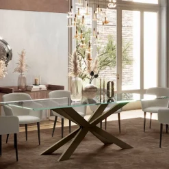 Viadurini Living Esstische-Fester Tisch mit umgekehrter Kante aus extraklarem Glas und Stahl, hergestellt in Italien – Grotta