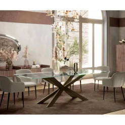 Viadurini Living Esstische-Fester Tisch mit umgekehrter Kante aus extraklarem Glas und Stahl, hergestellt in Italien – Grotta