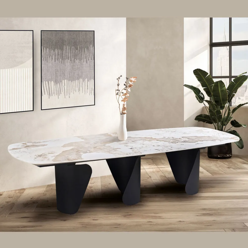 Viadurini Living Esstische-Fester Tisch 300x120 cm aus Metall und gesinterter Steinplatte - Valmira