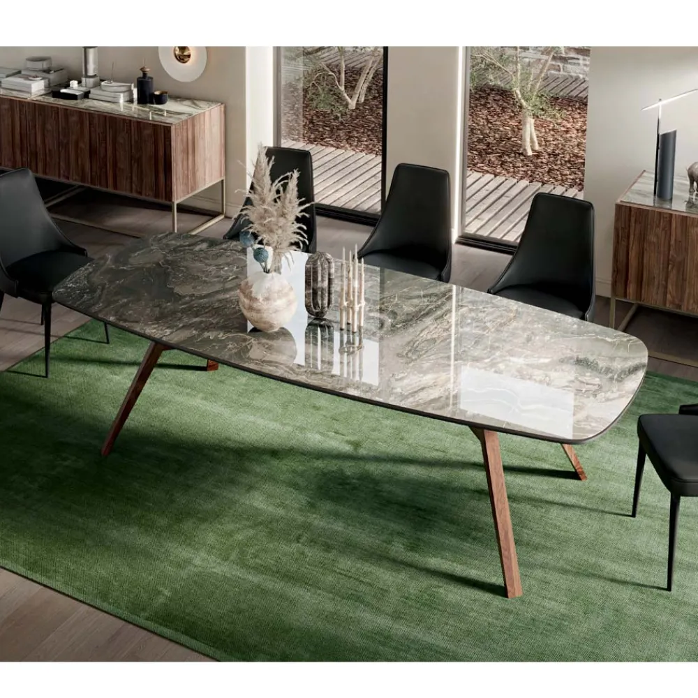 Viadurini Living Esstische-Fester tonnenförmiger Tisch mit Untergestell aus Canaletto-Walnuss-Esche, hergestellt in Italien – Norden