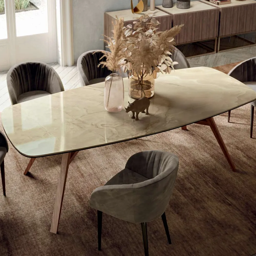 Viadurini Living Esstische-Fester tonnenförmiger Tisch mit Untergestell aus Canaletto-Walnuss-Esche, hergestellt in Italien – Norden