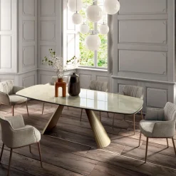 Viadurini Living Esstische-Fester Wohnzimmertisch mit tonnenförmiger Platte aus Keramik, hergestellt in Italien – Gläser