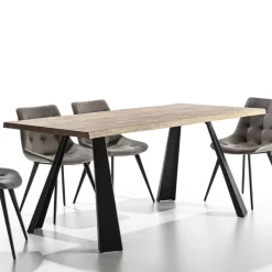 Viadurini Living Esstische-Feststehender Esstisch mit Metallgestell und Eichenfurnierplatte - Termoli