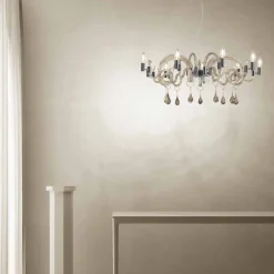 Viadurini Lighting Klassische Kronleuchter-9-flammiger handgemachter Venedig Glas Kronleuchter Made in Italy - Bernadette