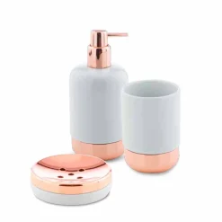 Viadurini Bathroom Badzubehör-Freistehende Badaccessoires aus weißem Porzellan mit Kupferdetails - Scampia