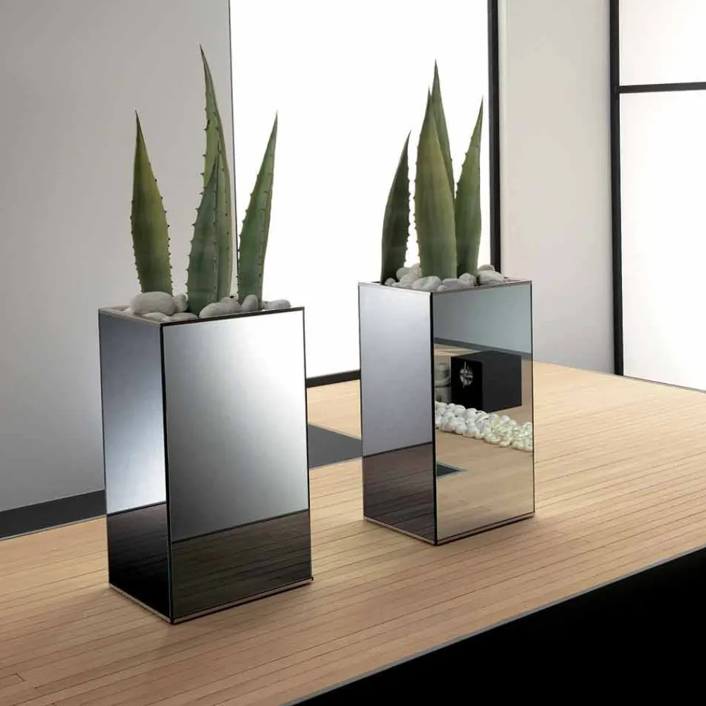 Viadurini Decor Deko Vasen-Freistehende geometrische Spiegelvase, Struktur aus Holz und Stahl - Ghenna