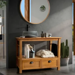 Viadurini Bathroom Badmöbel Stehend-Freistehender Badezimmerschrank aus Teakholz mit zwei Schubladen – Frangipani