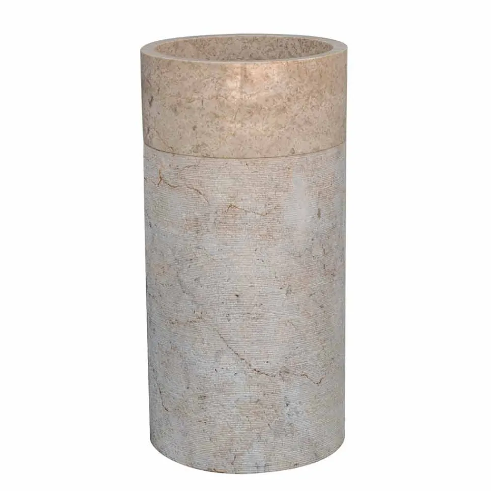 Viadurini Bathroom Steinwaschbecken-Freistehendes Badezimmer-Waschbecken in Marmor-Elfenbein-Finish Zylindrische Form - Cremino