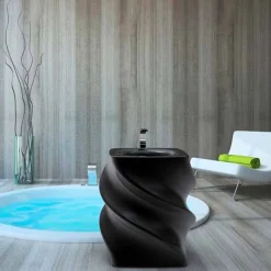 Viadurini Design Design Waschbecken Aus Solid Surface-Freistehendes Waschbecken schwarz in modernem Design Twist Made in Italy