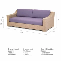 Viadurini in the Garden Gartensofas-Gartencouch 3-Sitzer aus Polyethylen und Tempotest Joe
