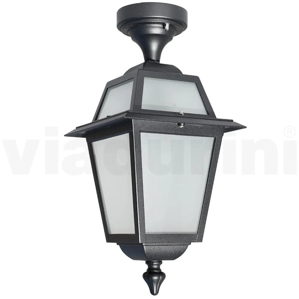 Viadurini Lighting Gartenlaternen-Gartendeckenlaterne aus anthrazitfarbenem Aluminium und sandgestrahltem Glas - Elric