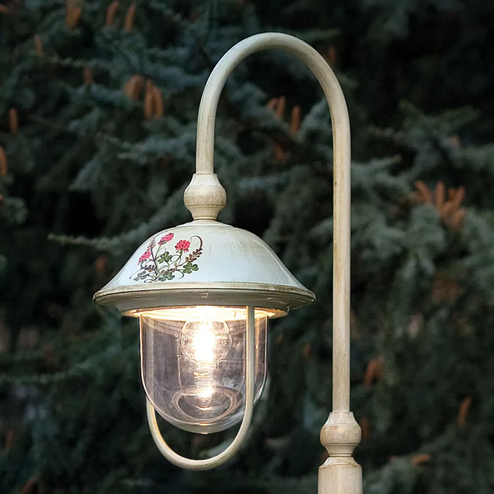 Ferroluce Gartenlampion-Gartenlaterne aus handbemaltem Aluminium und Blumendekor – Bari