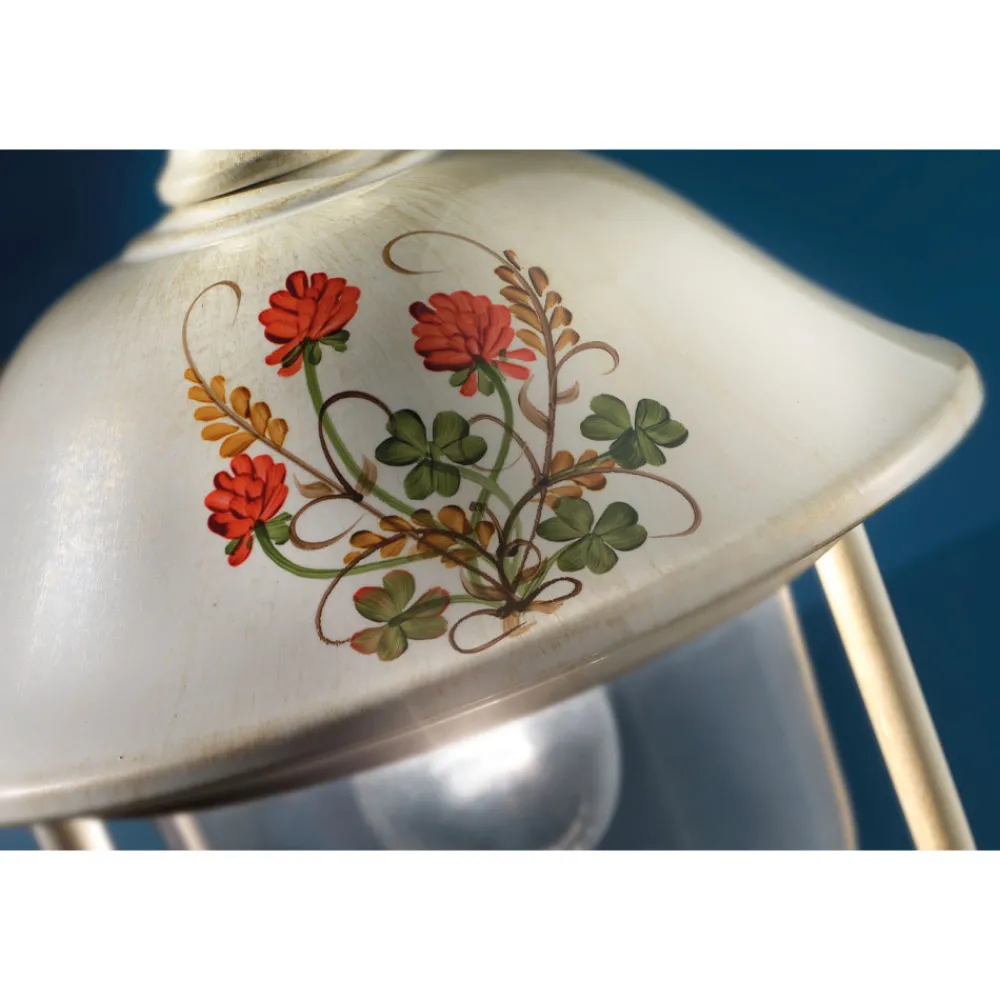 Ferroluce Gartenlampion-Gartenlaterne aus handbemaltem Aluminium und Blumendekor – Bari