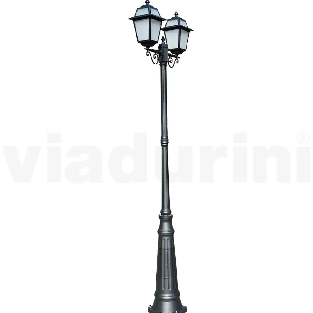Viadurini Lighting Gartenlampion-Gartenlaternenpfahl 249 cm hoch aus anthrazitfarbenem Aluminium und sandgestrahltem Glas - Elric