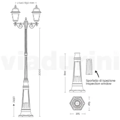 Viadurini Lighting Gartenlampion-Gartenlaternenpfahl 249 cm hoch aus anthrazitfarbenem Aluminium und sandgestrahltem Glas - Elric