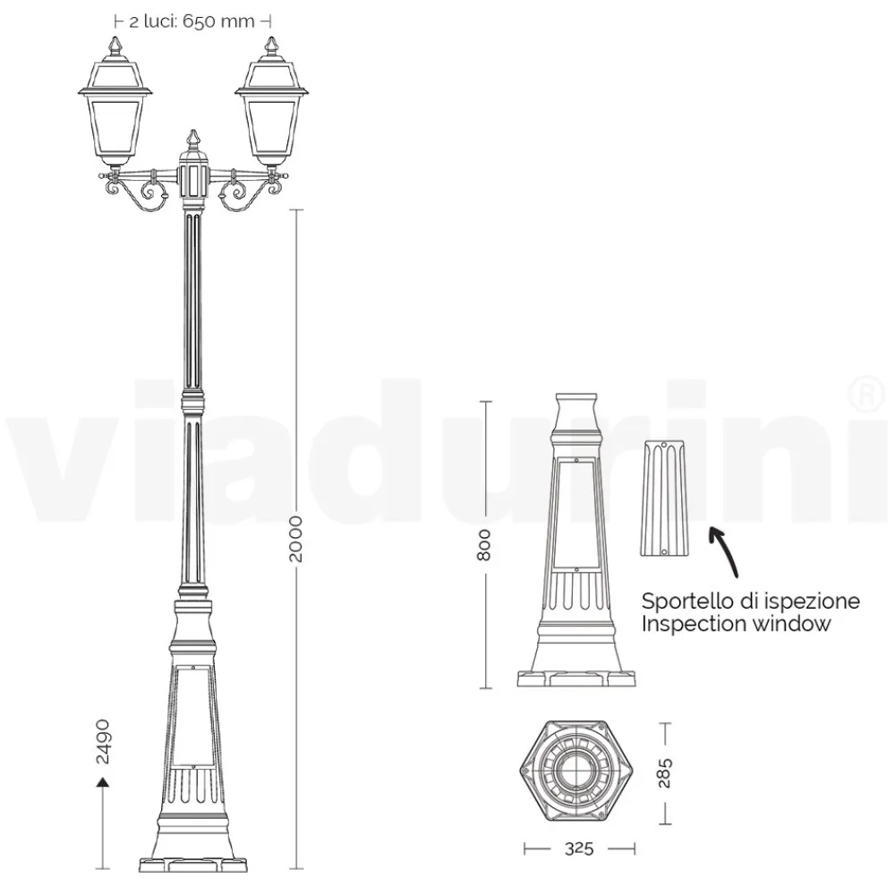 Viadurini Lighting Gartenlampion-Gartenlaternenpfahl 249 cm hoch aus anthrazitfarbenem Aluminium und sandgestrahltem Glas - Elric