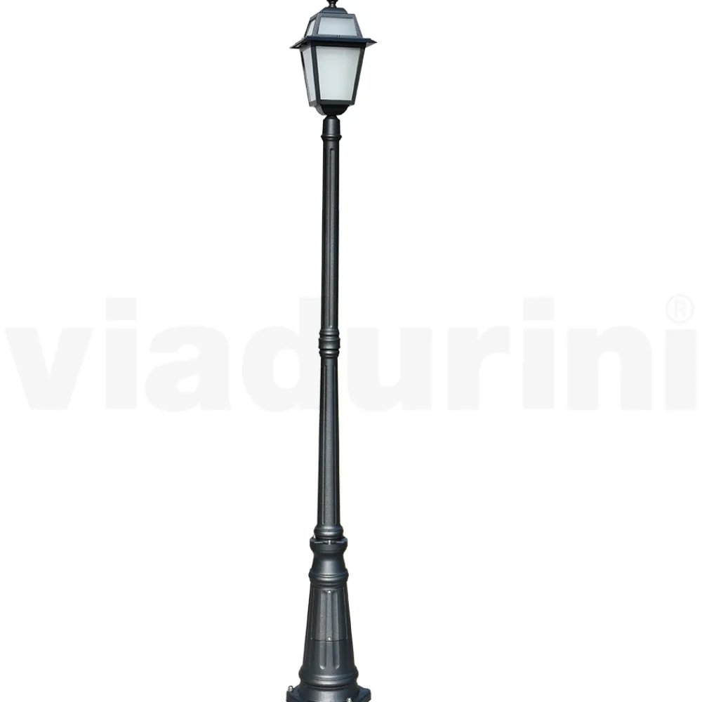 Viadurini Lighting Gartenlampion-Gartenlaternenpfahl 214 cm hoch aus anthrazitfarbenem Aluminium und sandgestrahltem Glas - Elric