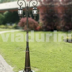 Viadurini Lighting Gartenlampion-Gartenlaternenpfahl mit 2 Leuchten aus Aluminiumdruckguss, hergestellt in Italien, Anika