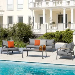 Viadurini in the Garden Garten Lounge Set-Gartenlounge mit 2 Sesseln, 1 Sofa und 1 Aluminiumtisch - Minni