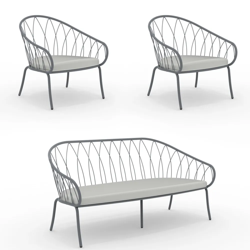 Viadurini in the Garden Garten Lounge Set-Gartenlounge mit 2 Sesseln und 1 2-Sitzer-Sofa Made in Italy - Fontana