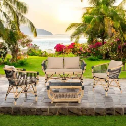 Viadurini in the Garden Garten Lounge Set-Garten-Lounge-Set aus natürlichem Rattan mit Kissen inklusive - Catelyn