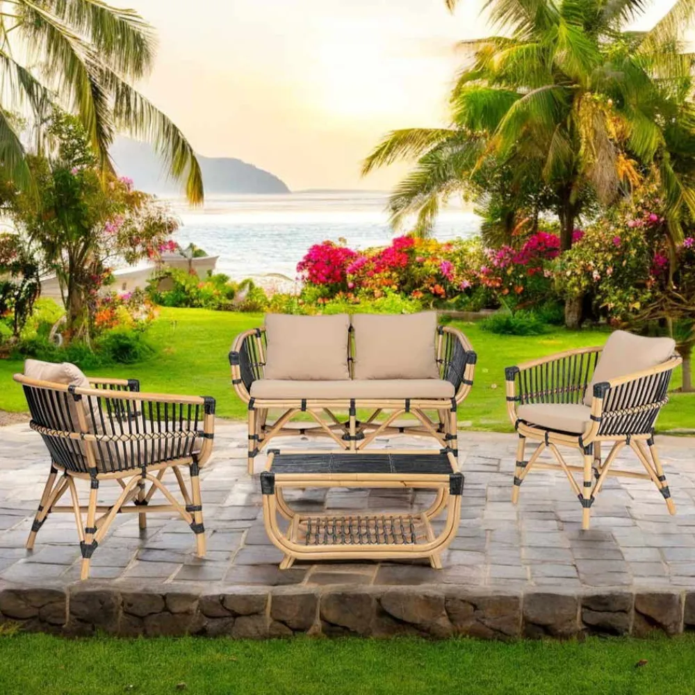 Viadurini in the Garden Garten Lounge Set-Garten-Lounge-Set aus natürlichem Rattan mit Kissen inklusive - Catelyn