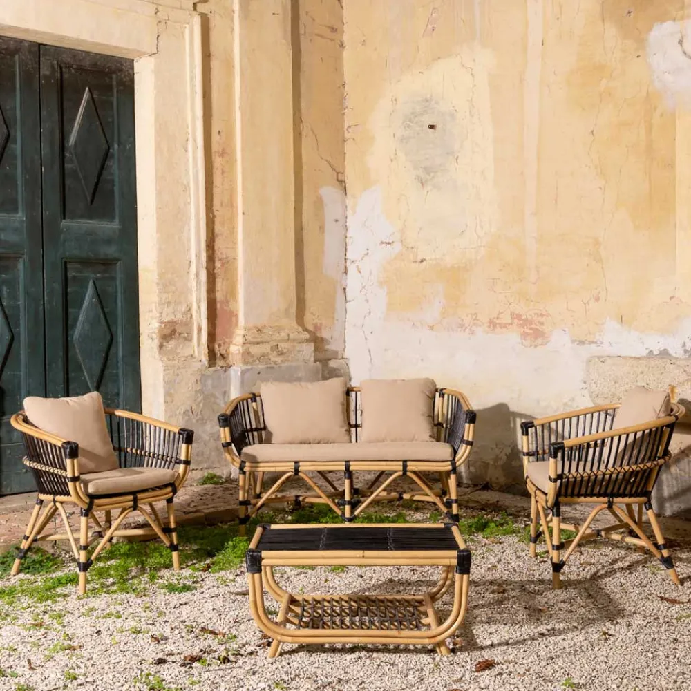 Viadurini in the Garden Garten Lounge Set-Garten-Lounge-Set aus natürlichem Rattan mit Kissen inklusive - Catelyn