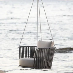 Viadurini in the Garden Gartenideen-Gartenschaukel aus Stahl mit Seilen und Kissen inklusive Made in Italy - Bronn