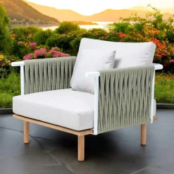 Viadurini in the Garden Holzsessel-Gartensessel aus Teakholz, Seilgeflecht und Kissen - Bellatrix