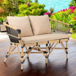 Viadurini in the Garden Gartensofas-Gartensofa aus natürlichem Rattan mit Kissen inklusive - Catelyn