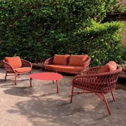 Viadurini in the Garden Metallsessel-Gartenstuhl aus Aluminium, Seil und Marsala oder weißem Stoff - Brise