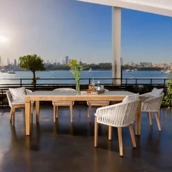 Viadurini in the Garden Gartentische Fest-Gartentisch aus natürlichem Teakholz und Keramikplatte - Artes