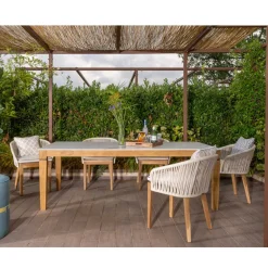 Viadurini in the Garden Gartentische Fest-Gartentisch aus natürlichem Teakholz und Keramikplatte - Artes