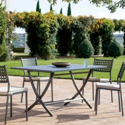 Viadurini in the Garden Gartentische Fest-Gartentisch aus verzinktem Stahl, hergestellt in Italien – Blair