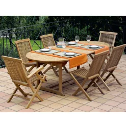 Viadurini in the Garden Gartentische Aus Teakholz-Gartentisch mit 2 Sesseln und 4 Teakholzstühlen - Yggdrasil