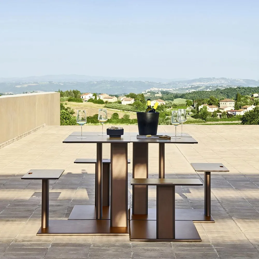 Varaschin Gartenideen|Garten Beistelltisch-Gartentisch mit Aluminiumsitz Made in Italy - Plinto von