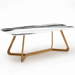 Viadurini in the Garden Gartentische Fest|Gartentische Aus Teakholz-Gartentisch mit Holzgestell und Keramikplatte Panda White - Infinity