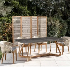 Viadurini in the Garden Gartentische Fest|Gartentische Aus Teakholz-Gartentisch mit Holzgestell und Platte aus Pietra-Graukeramik - Infinity