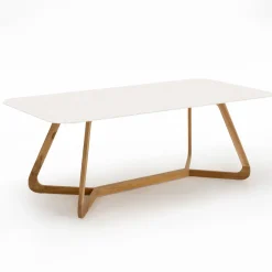 Viadurini in the Garden Gartentische Fest|Gartentische Aus Teakholz-Gartentisch mit Holzsockel und weißer Terrazzo-Keramikplatte - Infinity